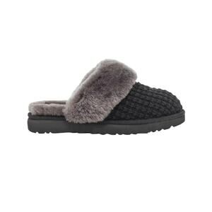 NEW UGG Cozy Knit Slipper Sheepskin Slip-On Closed Toe Gray/Black Womens Size 9